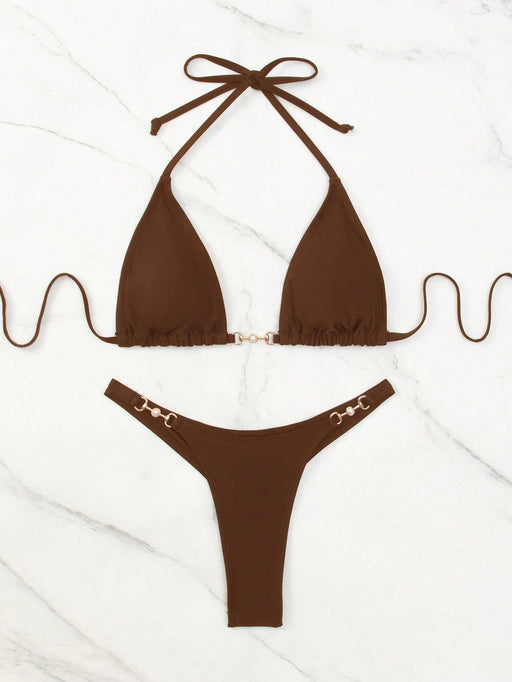 SHEIN Swim Conjunto de bikini de traje de baño de perlas falsas