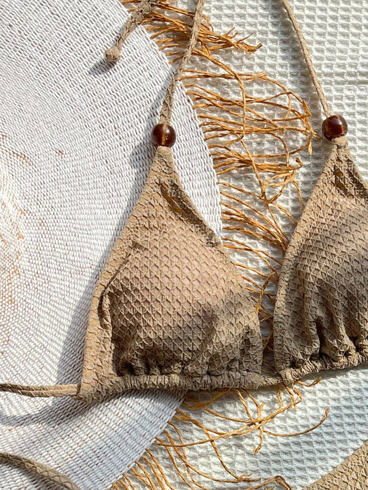 SHEIN Swim Conjunto de bikini de triángulo con cuello halter liso para playa de verano - Quierox - Tienda Online