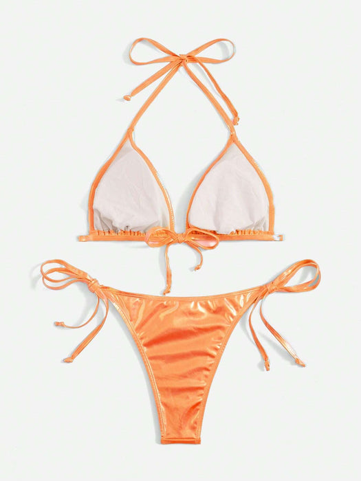 SHEIN Swim Conjunto de bikini de triángulo con lazo lateral para playa de verano - Quierox - Tienda Online