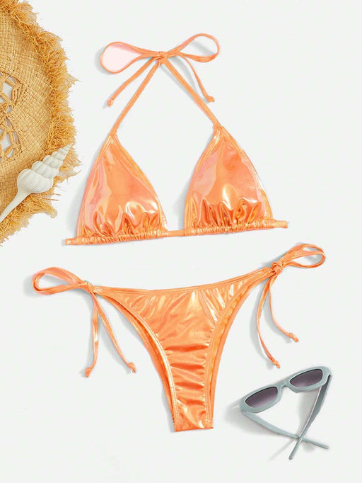 SHEIN Swim Conjunto de bikini de triángulo con lazo lateral para playa de verano - Quierox - Tienda Online
