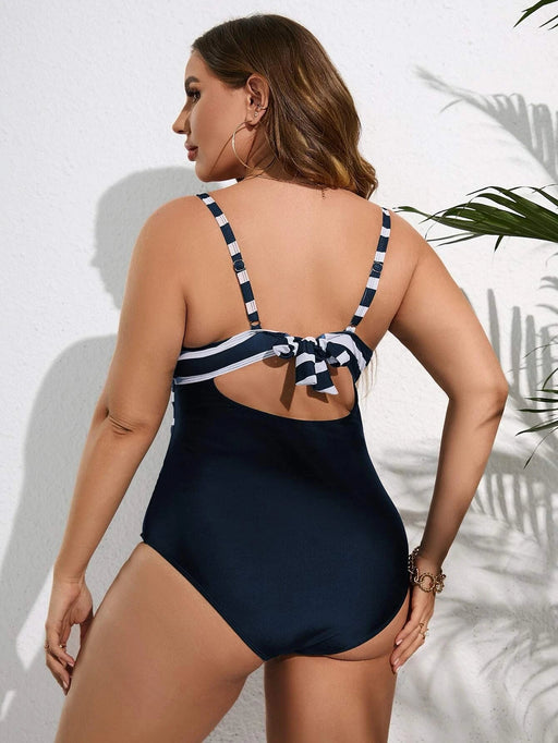SHEIN Swim Curve Bañador una pieza push up de rayas cruzado - Quierox - Tienda Online