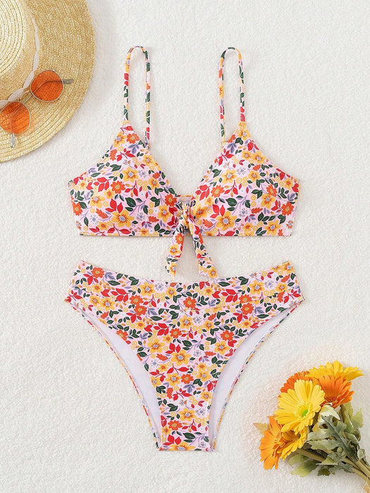 SHEIN Swim Juego de bikini sexy de verano para mujeres con nudo frontal - Quierox - Tienda Online