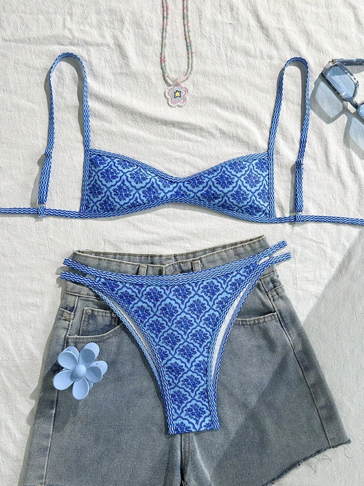 SHEIN Swim Mod Conjunto de bikini informal de 2 piezas con estampado aleatorio - Quierox - Tienda Online