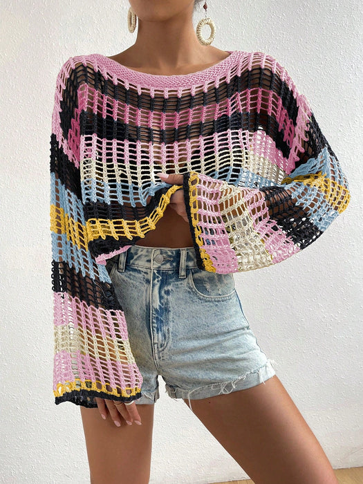 SHEIN Swim Pareo con hombros caídos y diseño calado, ideal para la playa en verano - Quierox - Tienda Online