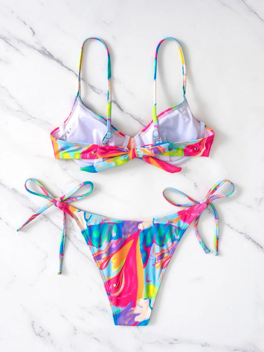 SHEIN Swim Summer Beach - Conjunto de bikini colorido con sujetador con aros y tanga - Quierox - Tienda Online