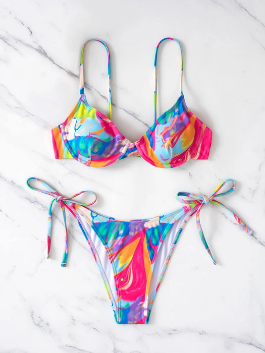 SHEIN Swim Summer Beach - Conjunto de bikini colorido con sujetador con aros y tanga - Quierox - Tienda Online