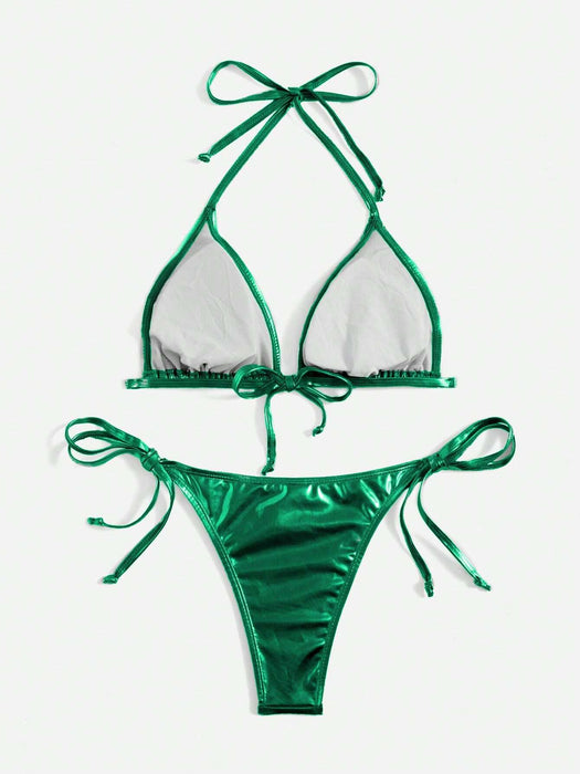 SHEIN Swim Summer Beach - Conjunto de bikini de triángulo liso con lazo lateral - Quierox - Tienda Online