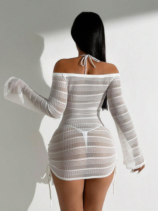 SHEIN Swim SXY Vestido playero de verano para mujer con hombros descubiertos y aberturas - Quierox - Tienda Online