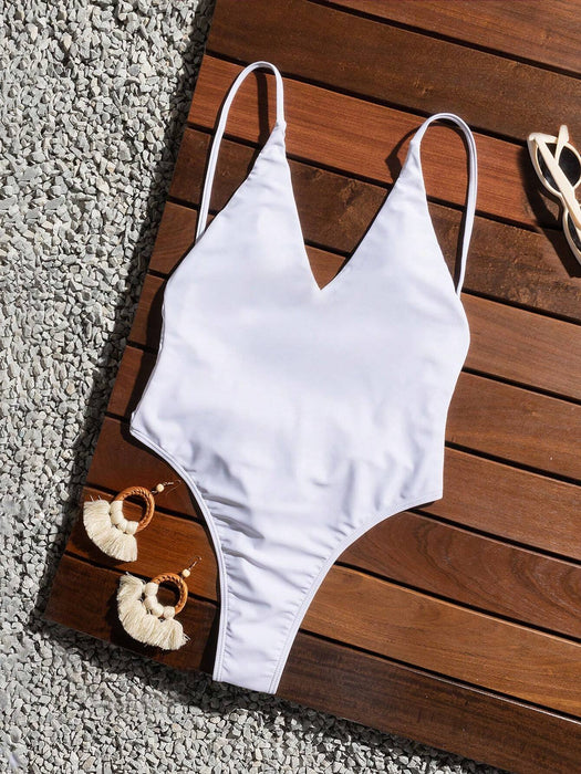 SHEIN Swim Traje de baño de una pieza liso de playa de verano - Quierox - Tienda Online
