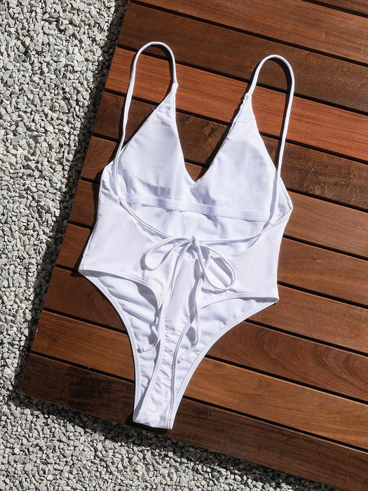 SHEIN Swim Traje de baño de una pieza liso de playa de verano - Quierox - Tienda Online