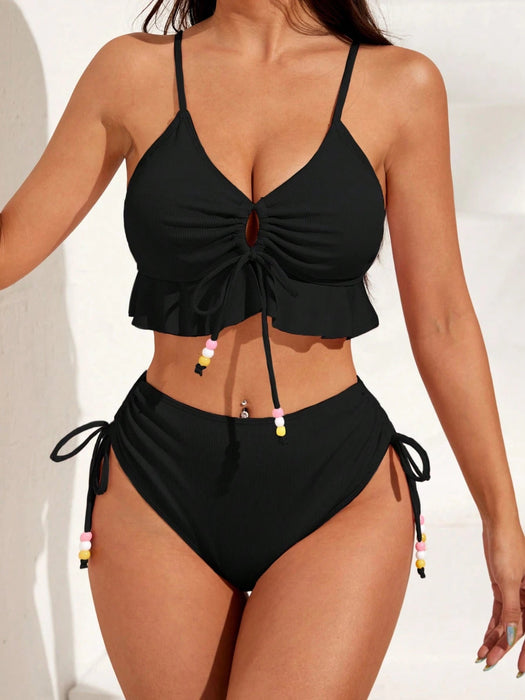 SHEIN Swim Vcay Bañador bikini bajo con fruncido con cordón - Quierox - Tienda Online