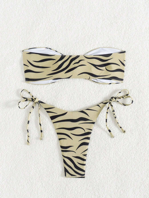 SHEIN Swim Vcay Conjunto de bikini bandeau con lazo lateral y rayas de cebra para playa - Quierox - Tienda Online