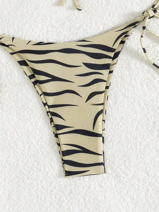 SHEIN Swim Vcay Conjunto de bikini bandeau con lazo lateral y rayas de cebra para playa - Quierox - Tienda Online