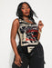 SHEIN SXY Blusa ajustada, estampado de eslogan, hombro asimétrico, para mujer - Quierox - Tienda Online