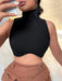 SHEIN SXY Camiseta sin mangas de cuello alto de punto acanalado liso - Quierox - Tienda Online