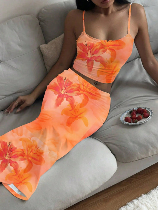 SHEIN SXY Falda de punto ceñida estampada floral de largo - Quierox - Tienda Online