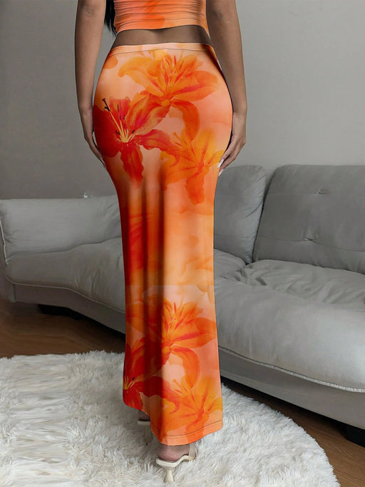 SHEIN SXY Falda de punto ceñida estampada floral de largo - Quierox - Tienda Online