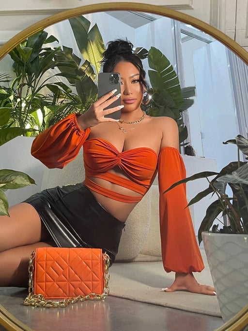 SHEIN SXY Top corto de hombros descubiertos girante delantero con abertura - Quierox - Tienda Online