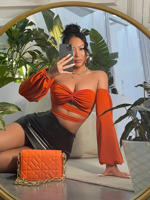 SHEIN SXY Top corto de hombros descubiertos girante delantero con abertura - Quierox - Tienda Online