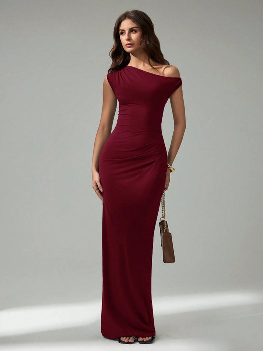 SHEIN Tall Vestido elegante de unicolor con cuello asimétrico - Quierox - Tienda Online