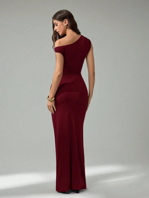SHEIN Tall Vestido elegante de unicolor con cuello asimétrico - Quierox - Tienda Online