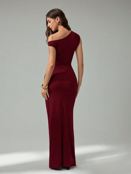 SHEIN Tall Vestido elegante de unicolor con cuello asimétrico - Quierox - Tienda Online