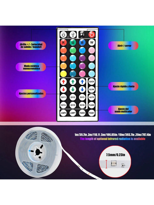 Shein Tira de luces LED, 1m con control remoto de 44 teclas - Quierox - Tienda Online