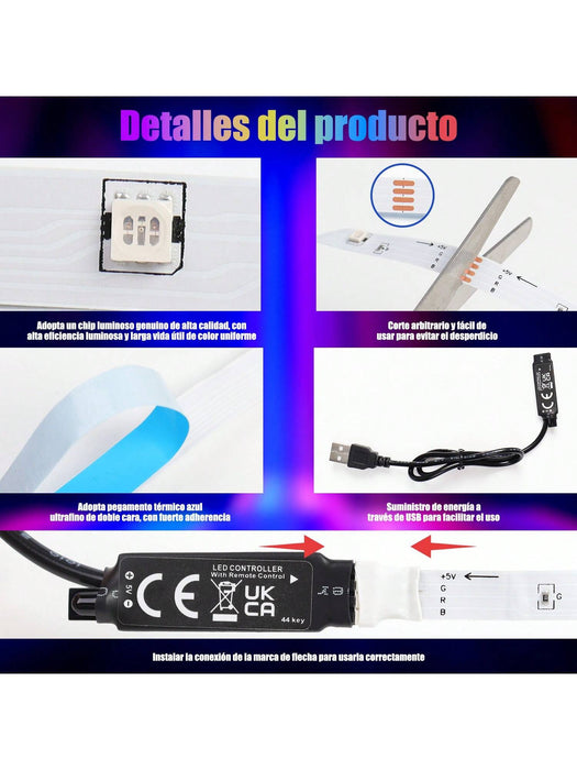 Shein Tira de luces LED, 1m con control remoto de 44 teclas - Quierox - Tienda Online