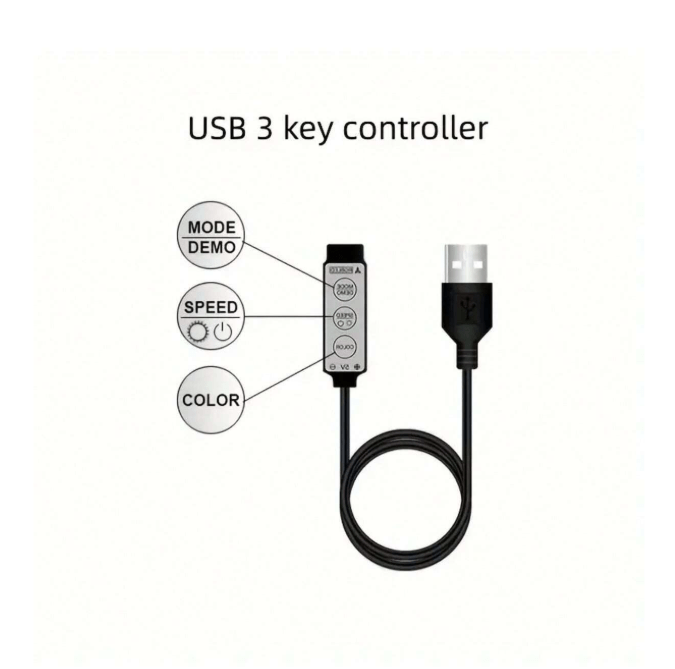 SHEIN Tira de luces LED decorativas de 1 m control por cable USB de 3 teclas - Quierox - Tienda Online