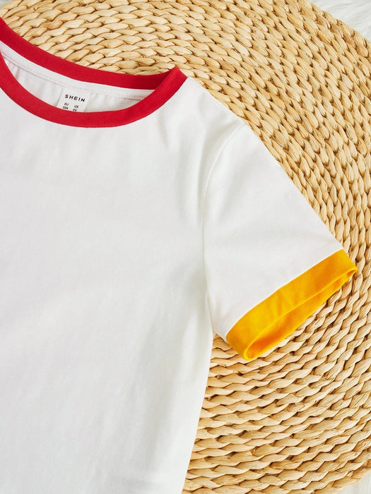 SHEIN Toddler Camiseta con ribete en contraste para niños pequeños - Quierox - Tienda Online