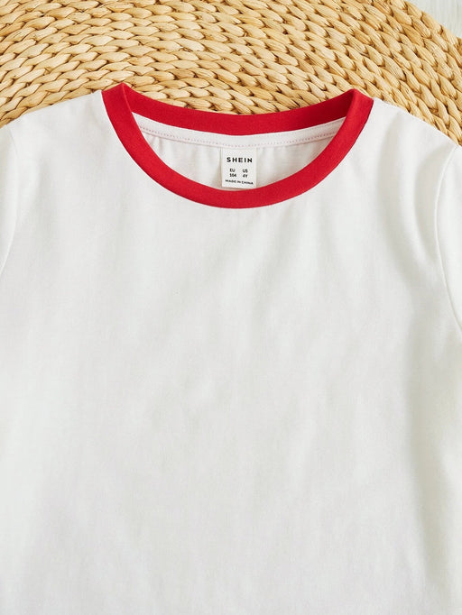 SHEIN Toddler Camiseta con ribete en contraste para niños pequeños - Quierox - Tienda Online