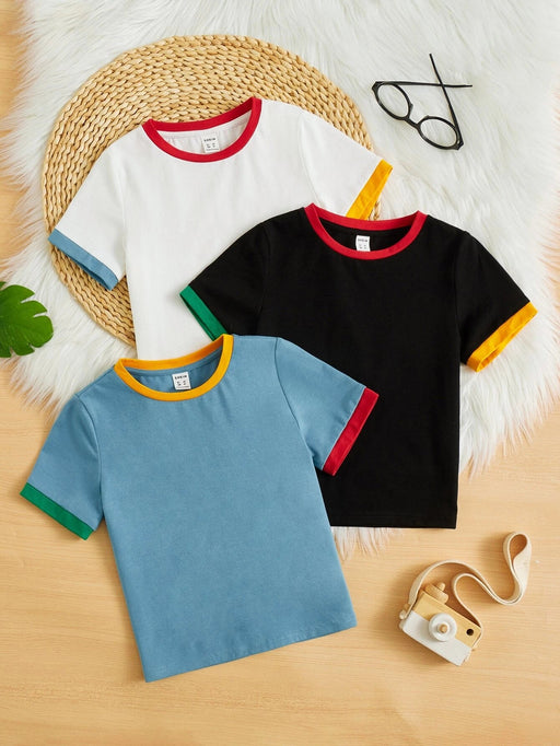 SHEIN Toddler Camiseta con ribete en contraste para niños pequeños - Quierox - Tienda Online