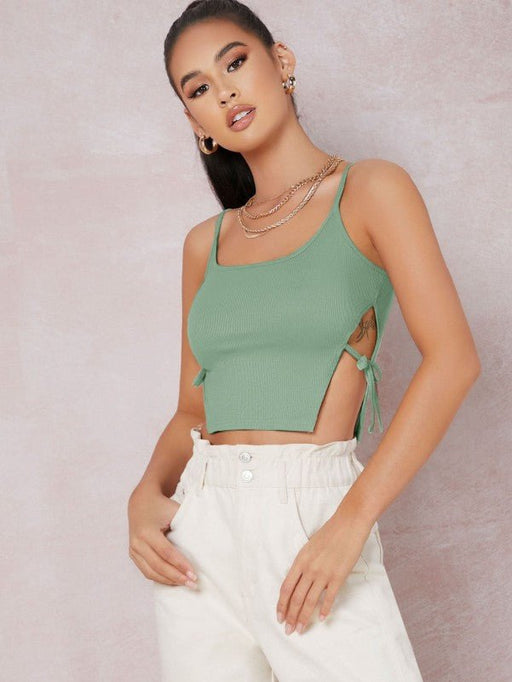 Shein Top camisero de canalé con lazo en el lateral - Quierox - Tienda Online