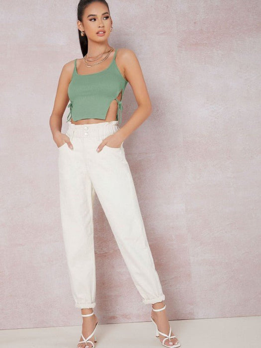 Shein Top camisero de canalé con lazo en el lateral - Quierox - Tienda Online