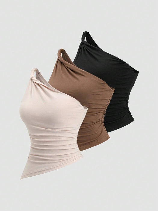 SHEIN Top corto asimétrico con pliegues y fruncido Sweetra Y2K Sexy Twist - Quierox - Tienda Online