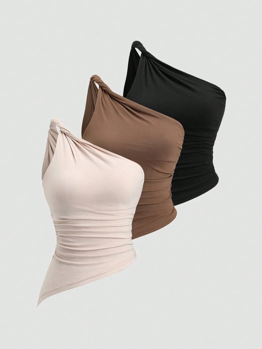 SHEIN Top corto asimétrico con pliegues y fruncido Sweetra Y2K Sexy Twist - Quierox - Tienda Online