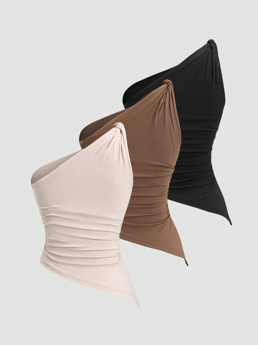 SHEIN Top corto asimétrico con pliegues y fruncido Sweetra Y2K Sexy Twist - Quierox - Tienda Online