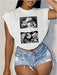 SHEIN Top corto estampado informal de cuello redondo y corte holgado para mujer - Quierox - Tienda Online