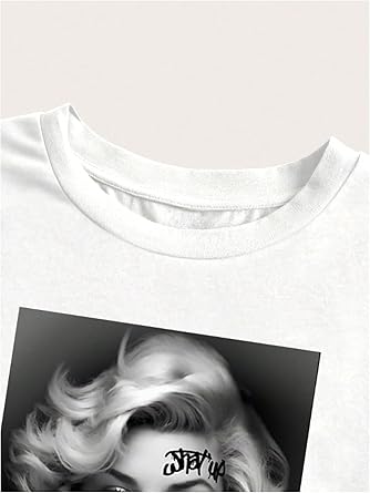 SHEIN Top corto estampado informal de cuello redondo y corte holgado para mujer - Quierox - Tienda Online