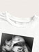 SHEIN Top corto estampado informal de cuello redondo y corte holgado para mujer - Quierox - Tienda Online