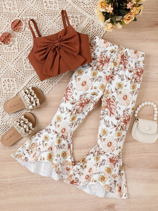 SHEIN Top de tirantes con lazo & Pantalones de pierna acampanados con estampado floral - Quierox - Tienda Online