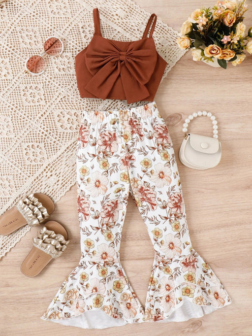 SHEIN Top de tirantes con lazo & Pantalones de pierna acampanados con estampado floral - Quierox - Tienda Online