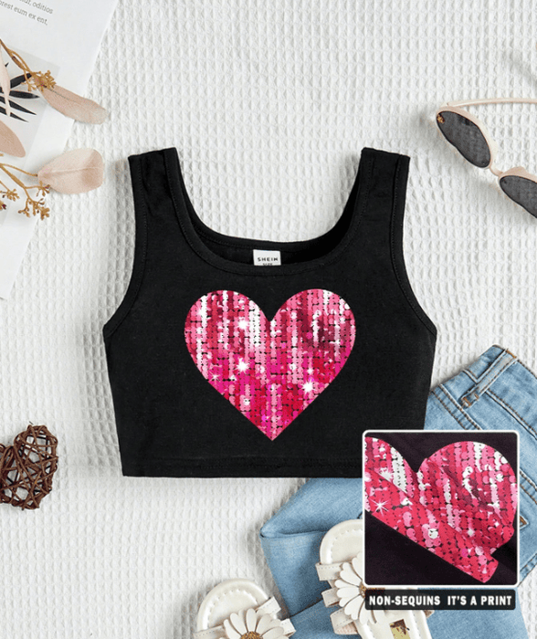 SHEIN Top informal sin mangas con estampado de corazones para chica joven - Quierox - Tienda Online