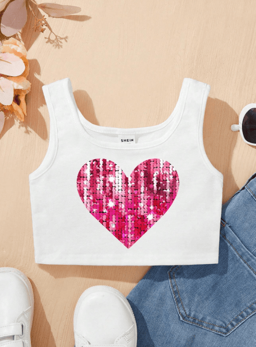SHEIN Top informal sin mangas con estampado de corazones para chica joven - Quierox - Tienda Online