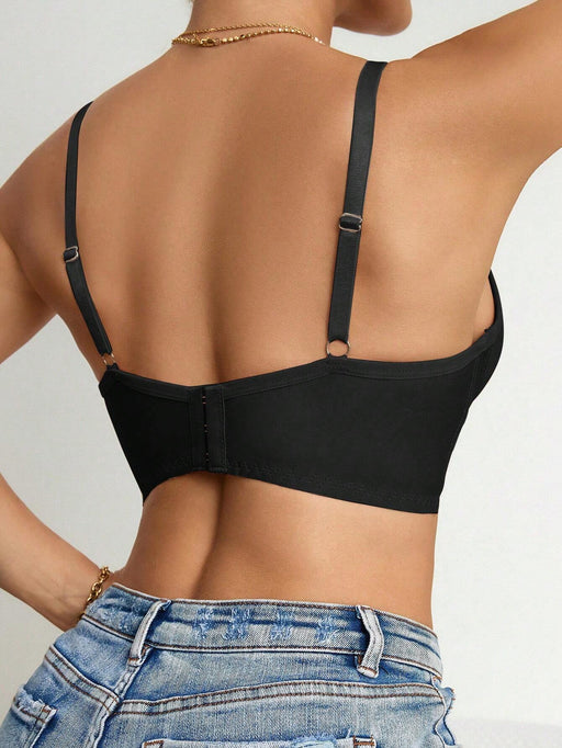Shein Top tipo bralette de tela negro informal sin espalda para mujer - Quierox - Tienda Online