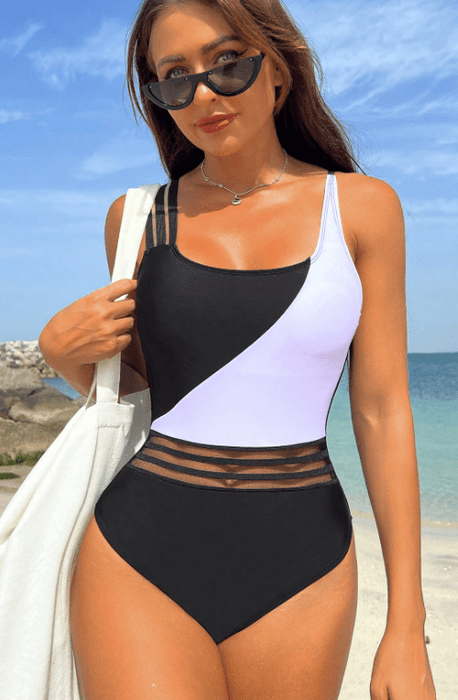 SHEIN Traje de baño de una pieza con inserto de malla y bloques para playa - Quierox - Tienda Online