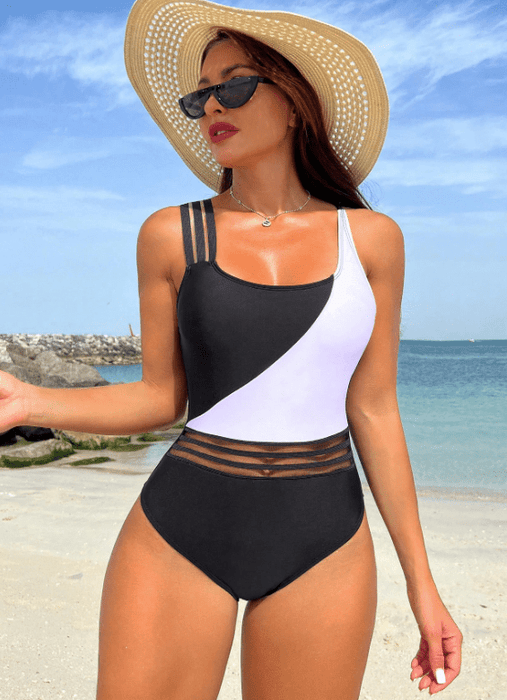 SHEIN Traje de baño de una pieza con inserto de malla y bloques para playa - Quierox - Tienda Online