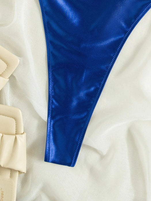 Shein Traje de baño de una pieza de satén con pierna alta - Quierox - Tienda Online