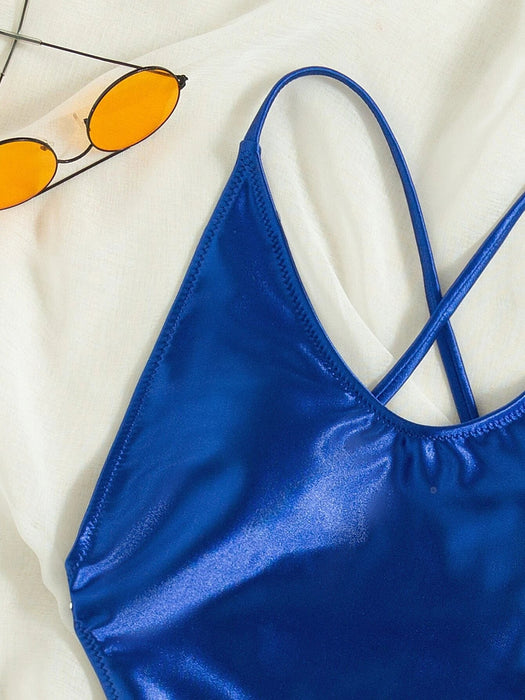 Shein Traje de baño de una pieza de satén con pierna alta - Quierox - Tienda Online