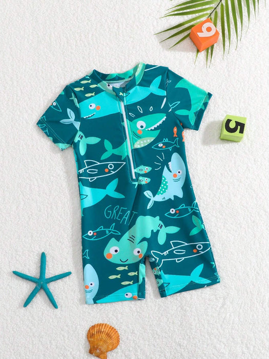 Shein Traje de baño de una pieza para bebé niño, con estampado de dibujos animados - Quierox - Tienda Online